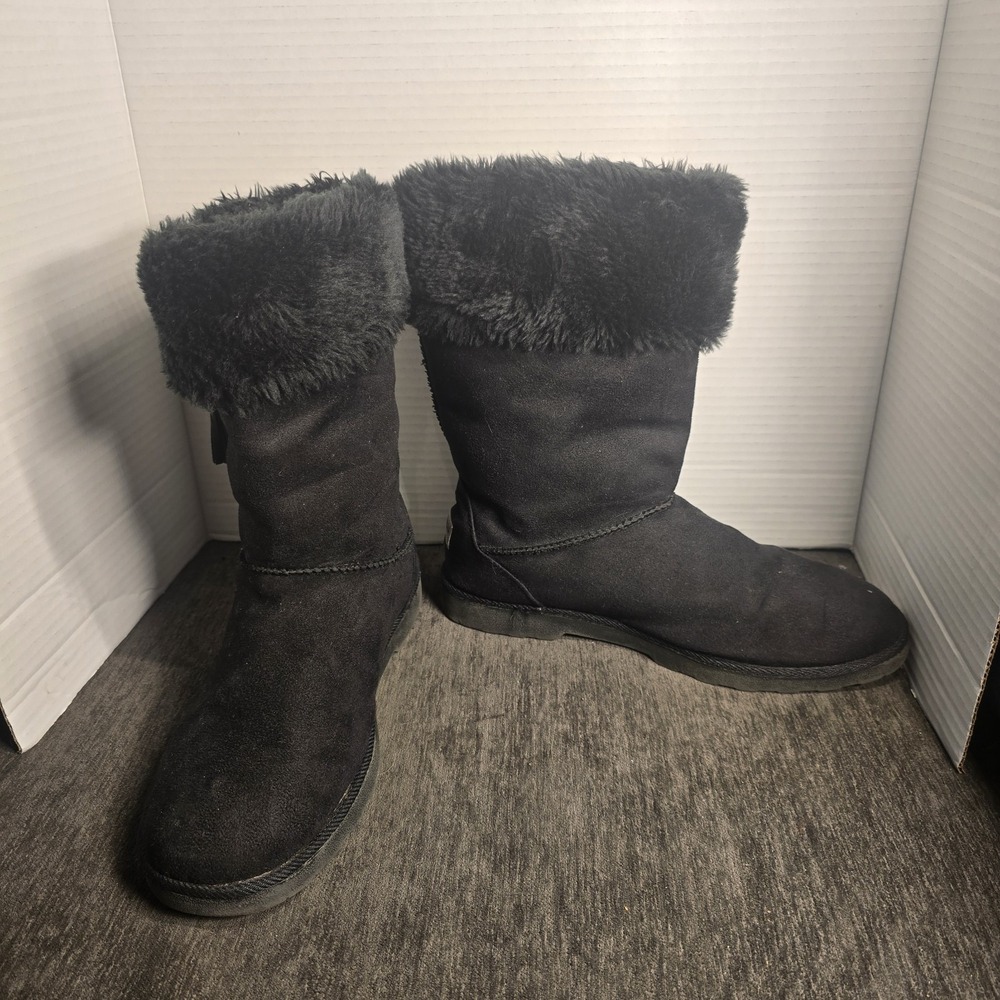 Makalu California Black Textile Faux Fur Lined Winter Snow Boots Womens Size 9